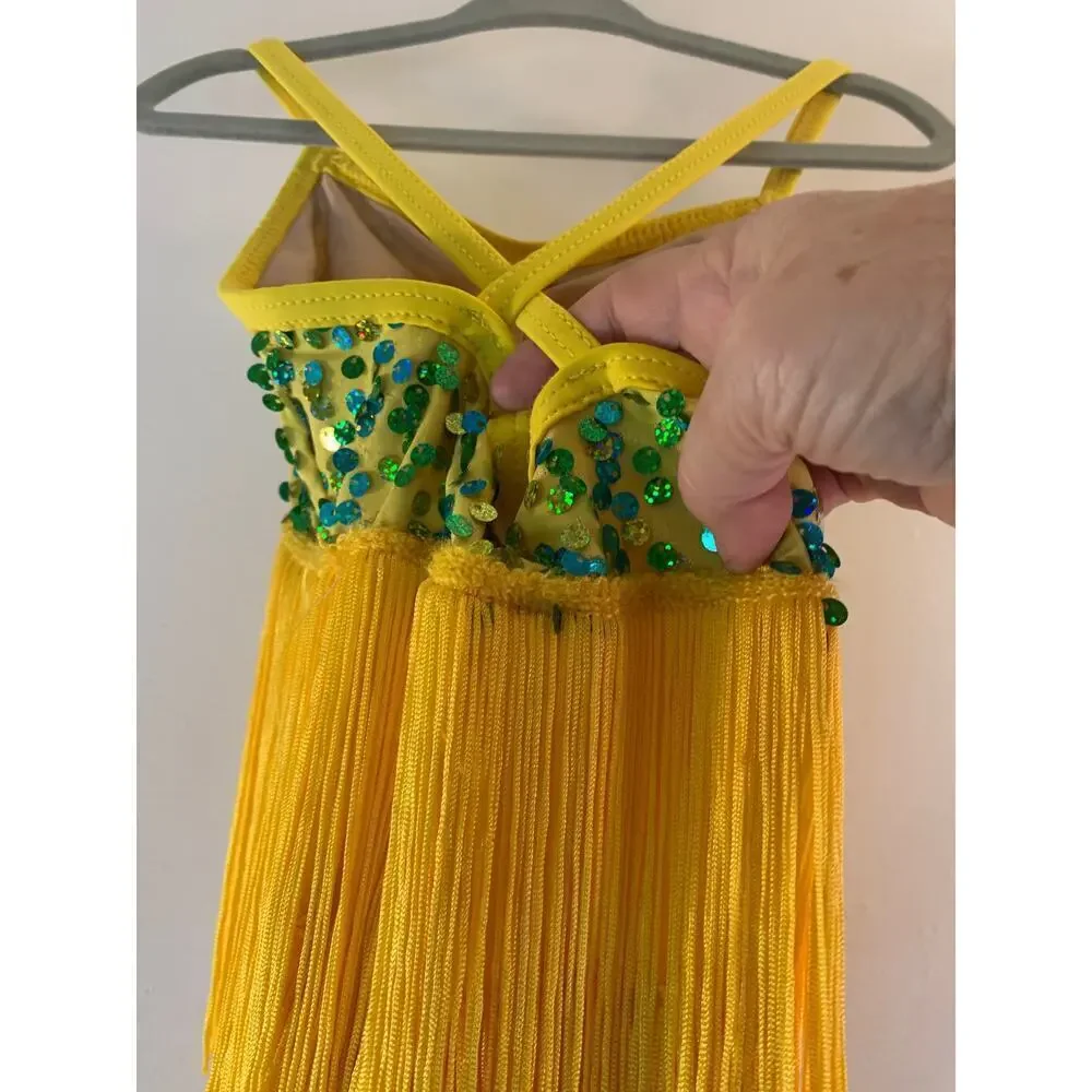 WEISSMAN Girl’s Yellow Sequined Fringe Dance Costume / Size: SC Small 6/6X